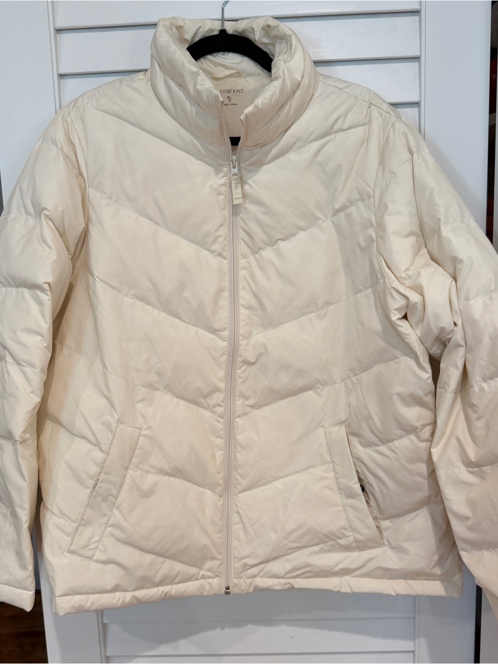 Lands End Down Puffer Jacket Sz XL / 18 Cream Full Zip Gorpcore Women’s